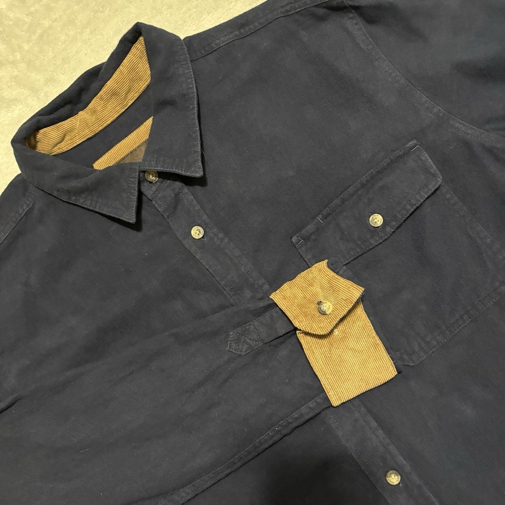 CQR Men Flannel Shirt XL Long Sleeve Casual Button Down Navy Blue Flip Cuff